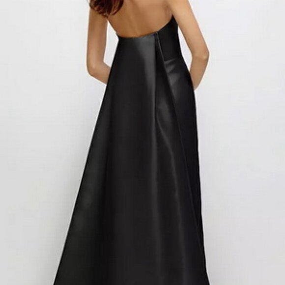 Alfred Sung Black Strapless Satin Twill Column Gown D876 - Picture 5 of 6